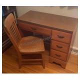 Vintage Desk & Oak Chair 18x37x30.5 inches tall