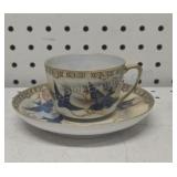 Hand Painted Tea Cup & Saucer Stamped Made in