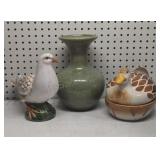 Decorative Vase, Duck Dish, Dove Figure