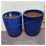 HEAVY Large blue 21 inch tall planters