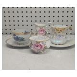 Teacups and Saucers with Cream and Sugar Dishes
