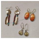 3 Pair Pierced Earrings - 2 Sterling Silver