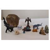 Brass Elephant Bank & Miniature Figurines