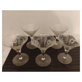 Vintage Etched Champagne/Sherbet Glasses Set of 5