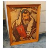 Vintage Framed Rabbi with Torah Art -has scratches
