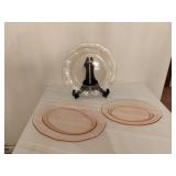 Trio of Pink Glass Serving Plates have light