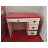 Red & White Wooden Desk  - one knob loose 29x34x17