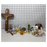 Crucifix, Glass Bird, Figurines & tiny Plush