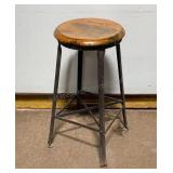 Vintage Metal Stool Wood Seat 28 inches tall