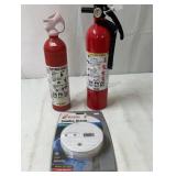 2 fire extinguishers and a smoke detector alarm.