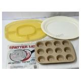 Stoneware muffin pan, 2 serving platters and a