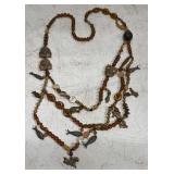 Multi Strand Beaded Amber & Charm Necklace