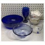 Blue Glass Bowls & Goblet