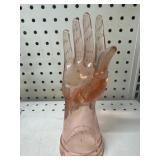 Pink Glass Hand aprox 8 inches tall