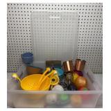 Assorted Kitchen Gadgets & Storage Bin