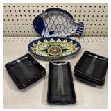 Dansk Ceramic Fish Platter & Snack  Plates