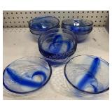Set of 11 Cobalt Blue Swirl Glass Bowls