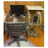 Computer desk, Chair, Hp Computer W/Speakers