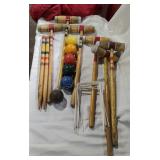Vintage Wooden Croquet Set w/Keeper Pouch