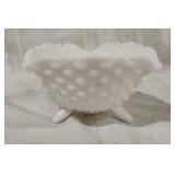 Vintage Milk Glass Hobnail Footed Bowl