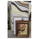 Stack of Art, Empty Frames, Ripped Canvas