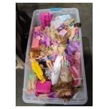 Tote of Assorted Barbies, Dolls and Accessories