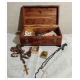 Jewelry Box w/Religious Rosaries/Contents
