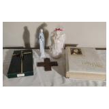 Large Bible and Assorted Religious Decor