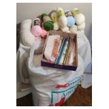 Yarn, Crochet Needles & Started Crocheted Pieces