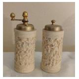 Vintage Ornate Carved Salt Mill & Pepper Grinder