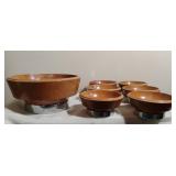 MCM Wooden Salad Bowl Set w/Chrome Pedestal Bases