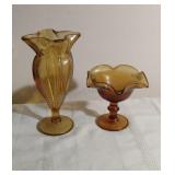 Amber Glass Vase and Bowl