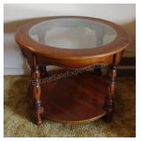 Oak Round Side Table with Glass Top