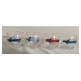 Vintage Car Low Ball Glasses -Set of 4