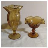 Amber Glass Vase and Bowl