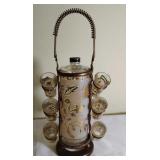 Mid Century Decanter & Shot Glass Bar Ware Set