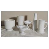 Assorted Milk Glass Pieces - Planter, Vases