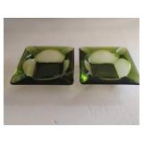 Pair of Green Glass Ashtrays 6x6