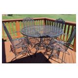 Wrought Iron Outdoor Table and Bouncer Chair Set
