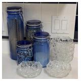 Set of Glass Bowls & Cobalt Canisters