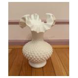 Ruffled Hobnail Milk Glass Vase 10 inches tall
