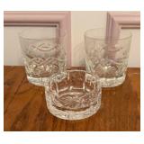 Pair of Crystal Rock Glasses & Ash Tray