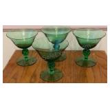 Set of 4 Green Glass champagne coupes