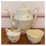 Belleek 3 piece Tea Set (chipped lid)