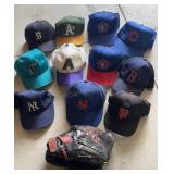 Group of Baseball Hats & Glove