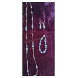Sterling 925,  Beaded Necklace 32" w/Bracelet &