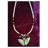 Beaded Necklace w/Mother of Pearl Butterfly