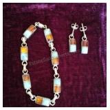 Sterling Silver 925, Amber & Larimar Bracelet and