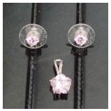 Sterling 925 Pink Ice Pendant and Pierced
