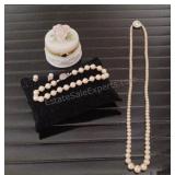 Pearl and Diamond Earrings w/Trinket Box and More